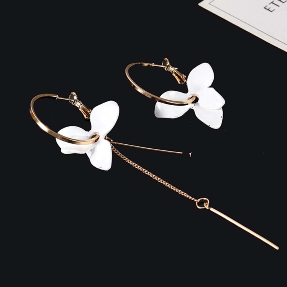 🌺Boho White flower Gold Tassel Chain drop Earring - Picture 10 of 16